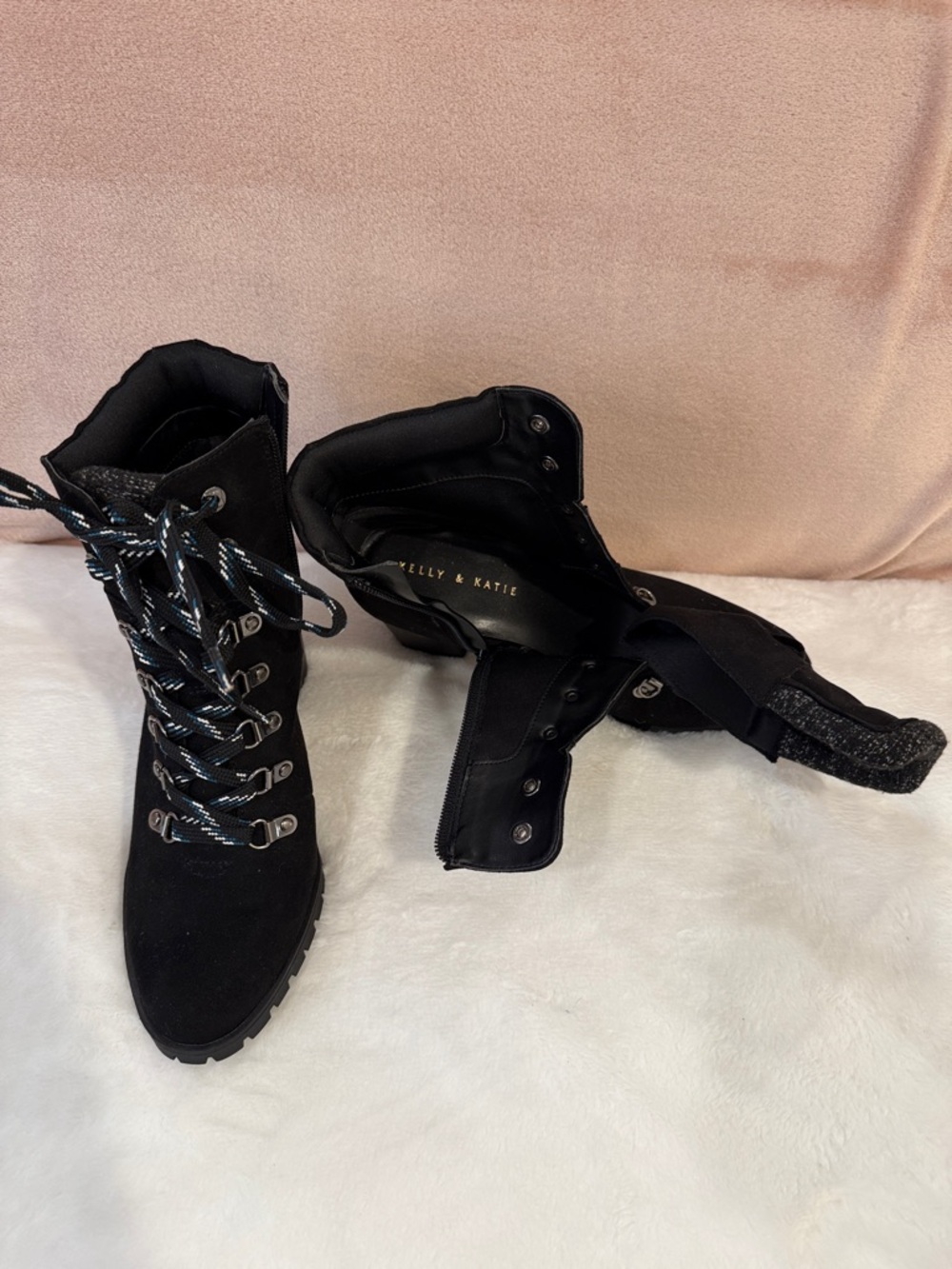 Kelly & Katie Black Lace-Up Hiking-Style Boots